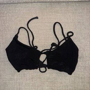 Frankie's Bikinis Black Ribbed Lace-Up Bikini Top